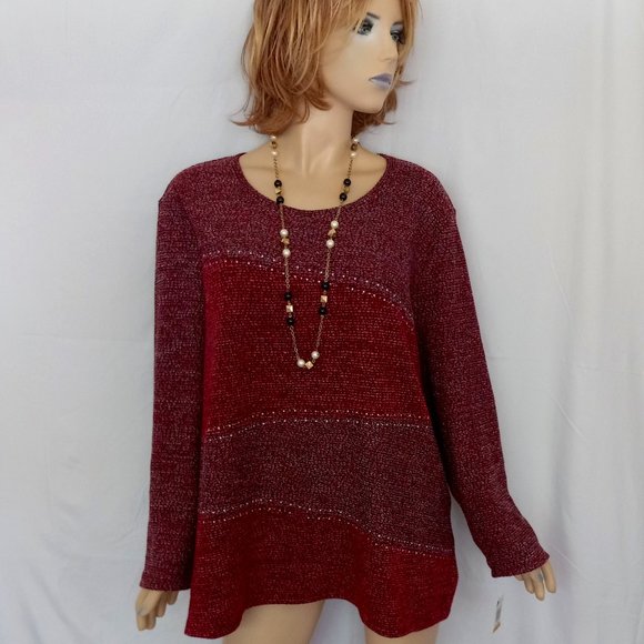 Style & Co. Sweaters - Nwt STYLE & CO Grenat Red Stud Detail Front Knit Top Sweater Sz 3X